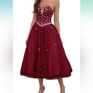New Elegant Burgundy Evening Dress crystal beading lace up back prom or party 🎉